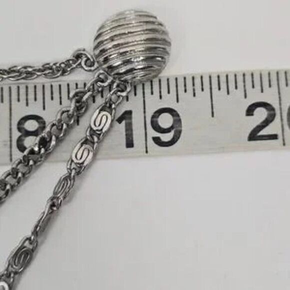 Vtg Triple 3 Strand Necklace Ornate Filigree Pendant Silver Tone Chain Rope Curb - Picture 7 of 12